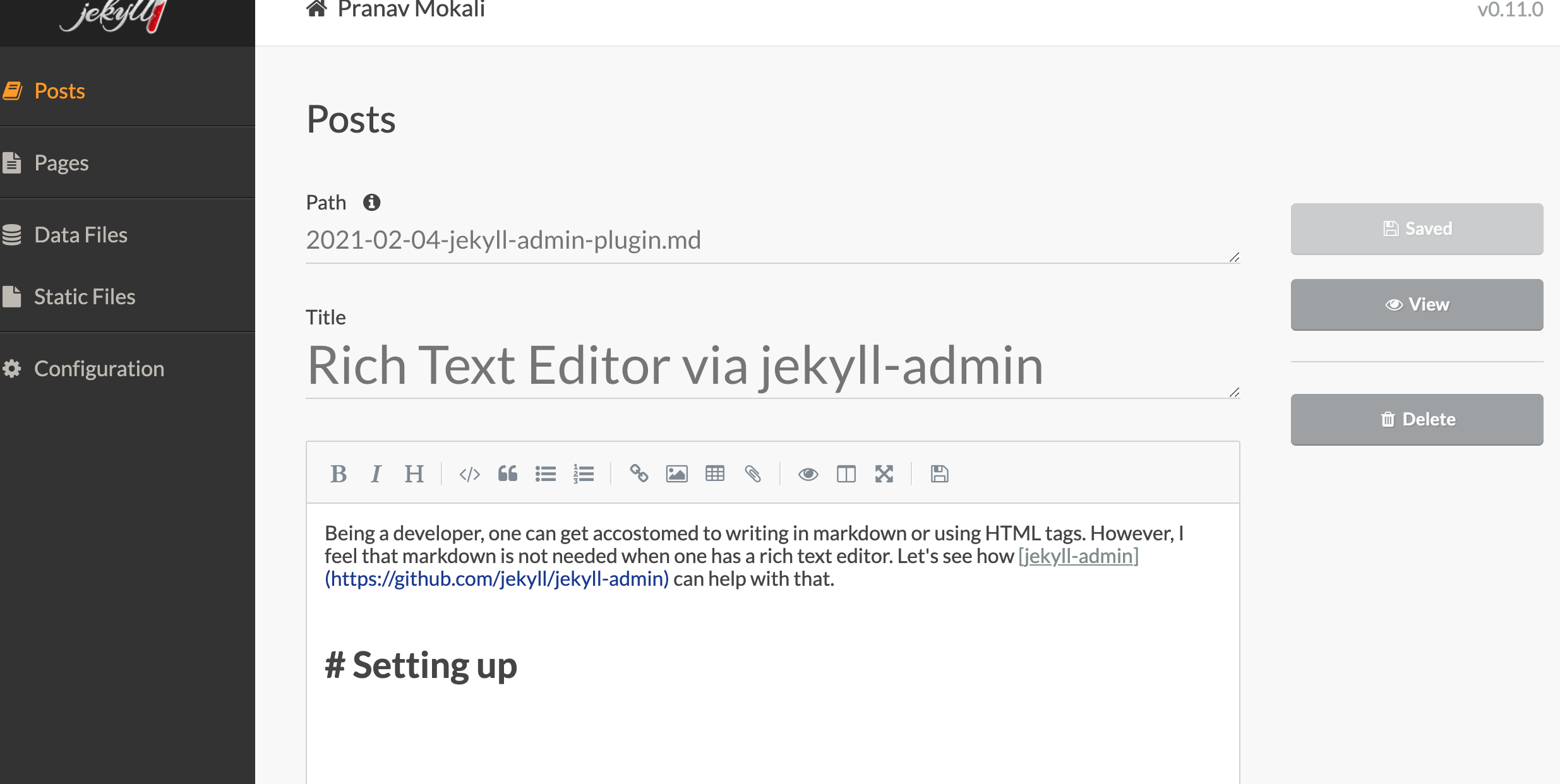 jekyll admin rich text editor